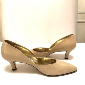 WALTER STEIGER, VINTAGE BEIGE EMBOSSED LEATHER SCULPTURED PUMPS-SIZE-9